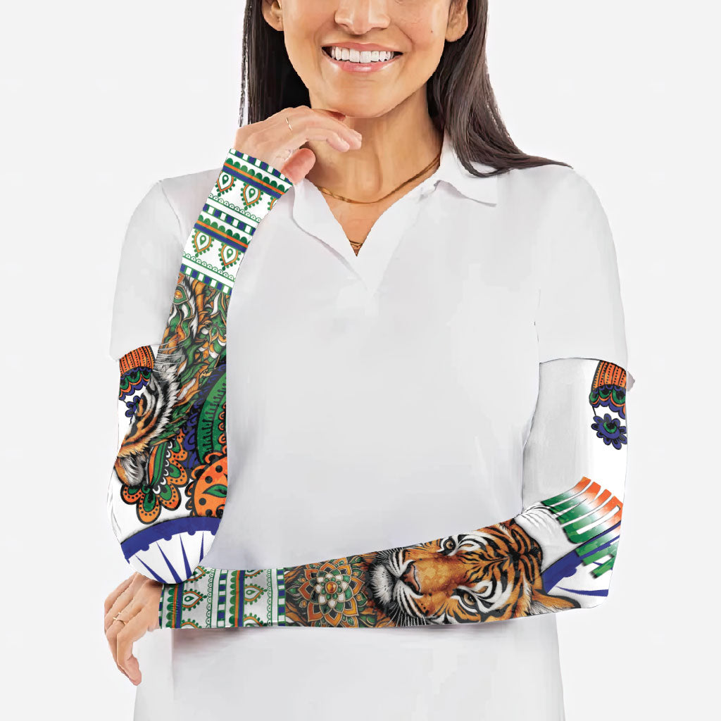 India Independence Day Arm Sleeves Royal Tiger Ashoka Chakra Paisley Pattern