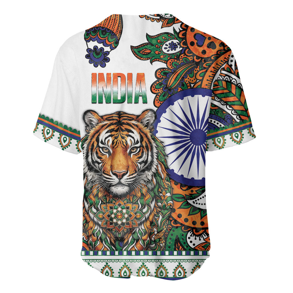 India Independence Day Baseball Jersey Royal Tiger Ashoka Chakra Paisley Pattern