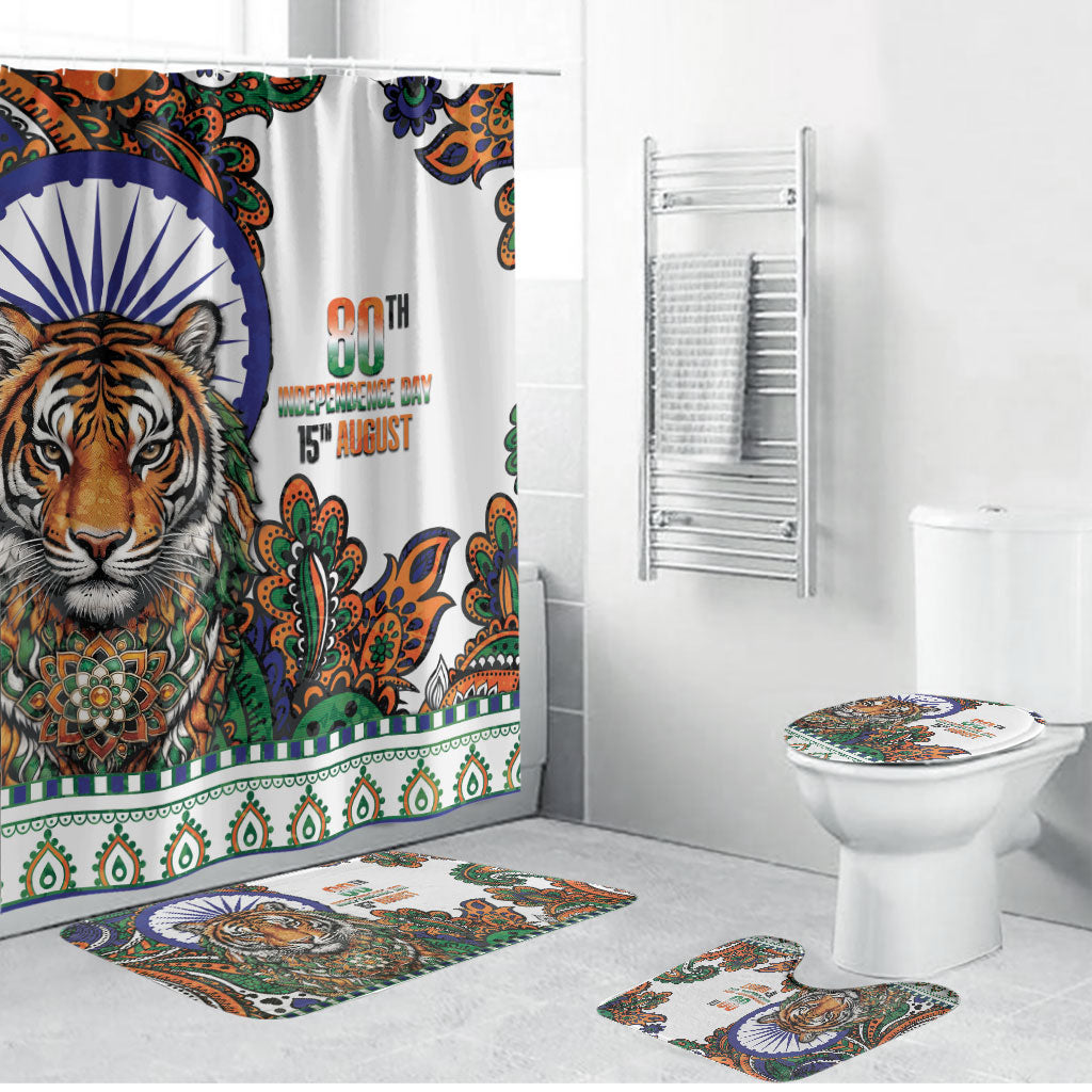 India Independence Day Bathroom Set Royal Tiger Ashoka Chakra Paisley Pattern