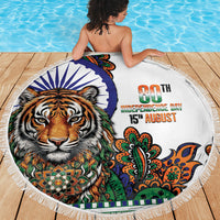 India Independence Day Beach Blanket Royal Tiger Ashoka Chakra Paisley Pattern