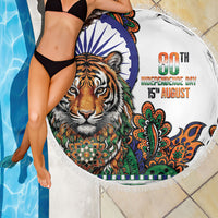 India Independence Day Beach Blanket Royal Tiger Ashoka Chakra Paisley Pattern