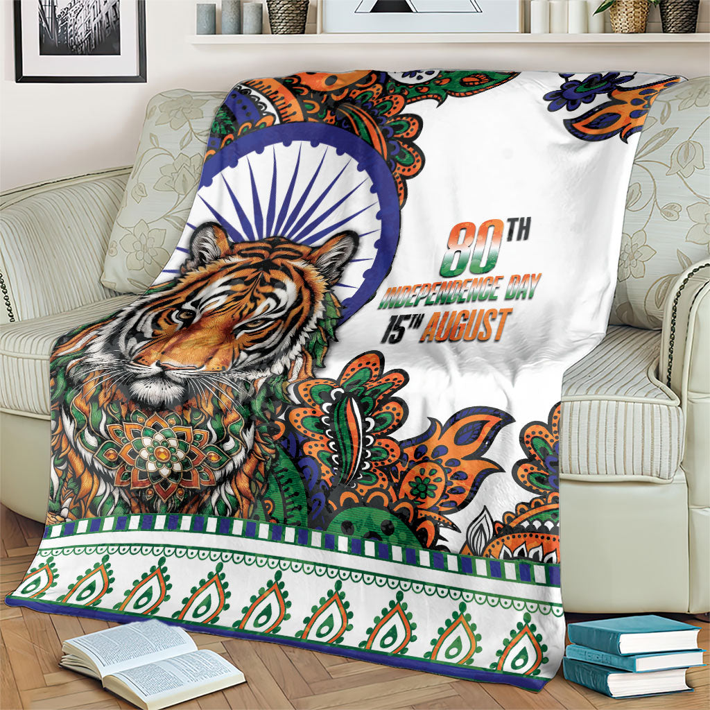 India Independence Day Blanket Royal Tiger Ashoka Chakra Paisley Pattern