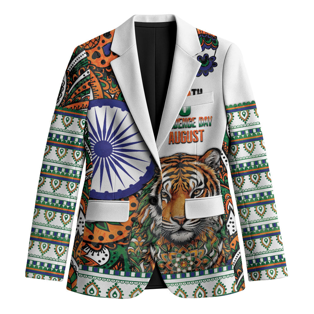 India Independence Day Blazer Royal Tiger Ashoka Chakra Paisley Pattern