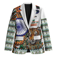 India Independence Day Blazer Royal Tiger Ashoka Chakra Paisley Pattern