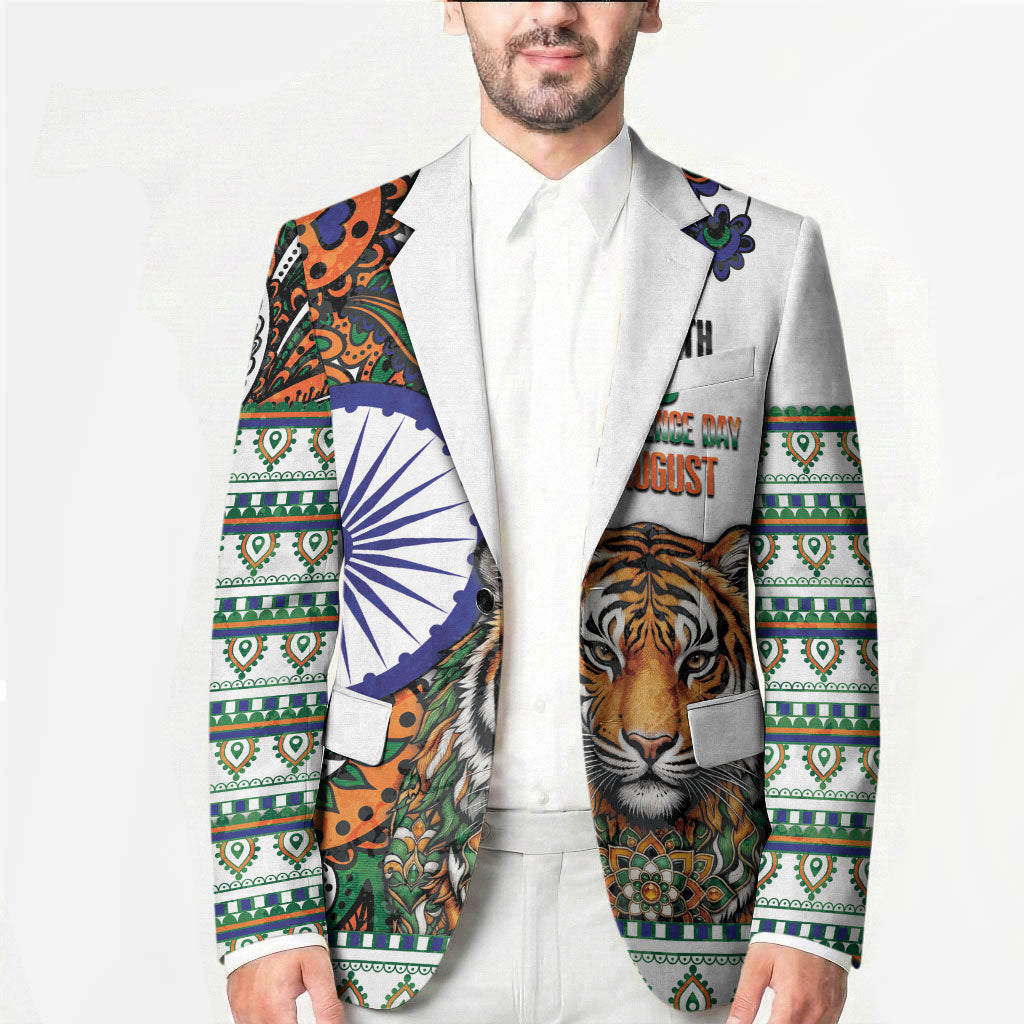 India Independence Day Blazer Royal Tiger Ashoka Chakra Paisley Pattern