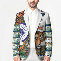 India Independence Day Blazer Royal Tiger Ashoka Chakra Paisley Pattern