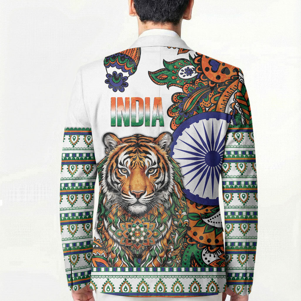 India Independence Day Blazer Royal Tiger Ashoka Chakra Paisley Pattern