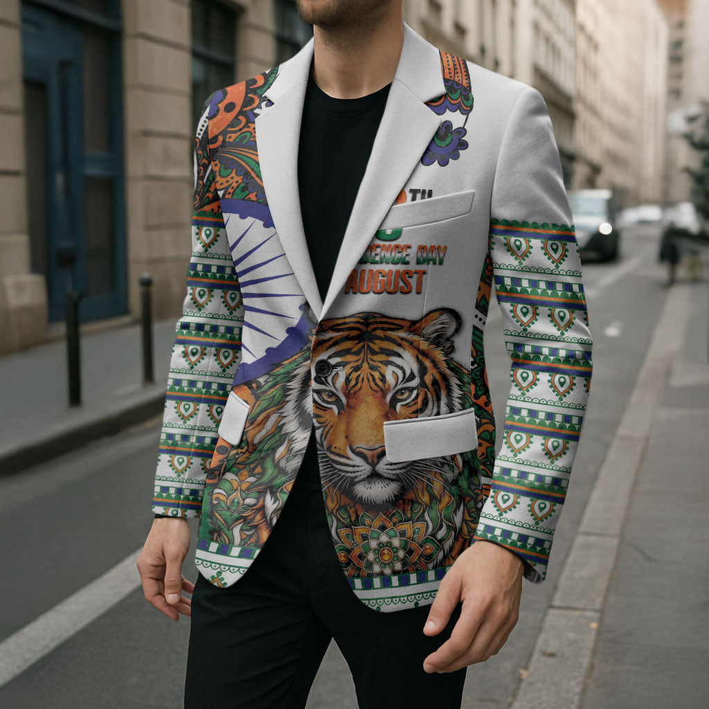 India Independence Day Blazer Royal Tiger Ashoka Chakra Paisley Pattern