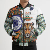 India Independence Day Bomber Puffer Jacket Royal Tiger Ashoka Chakra Paisley Pattern