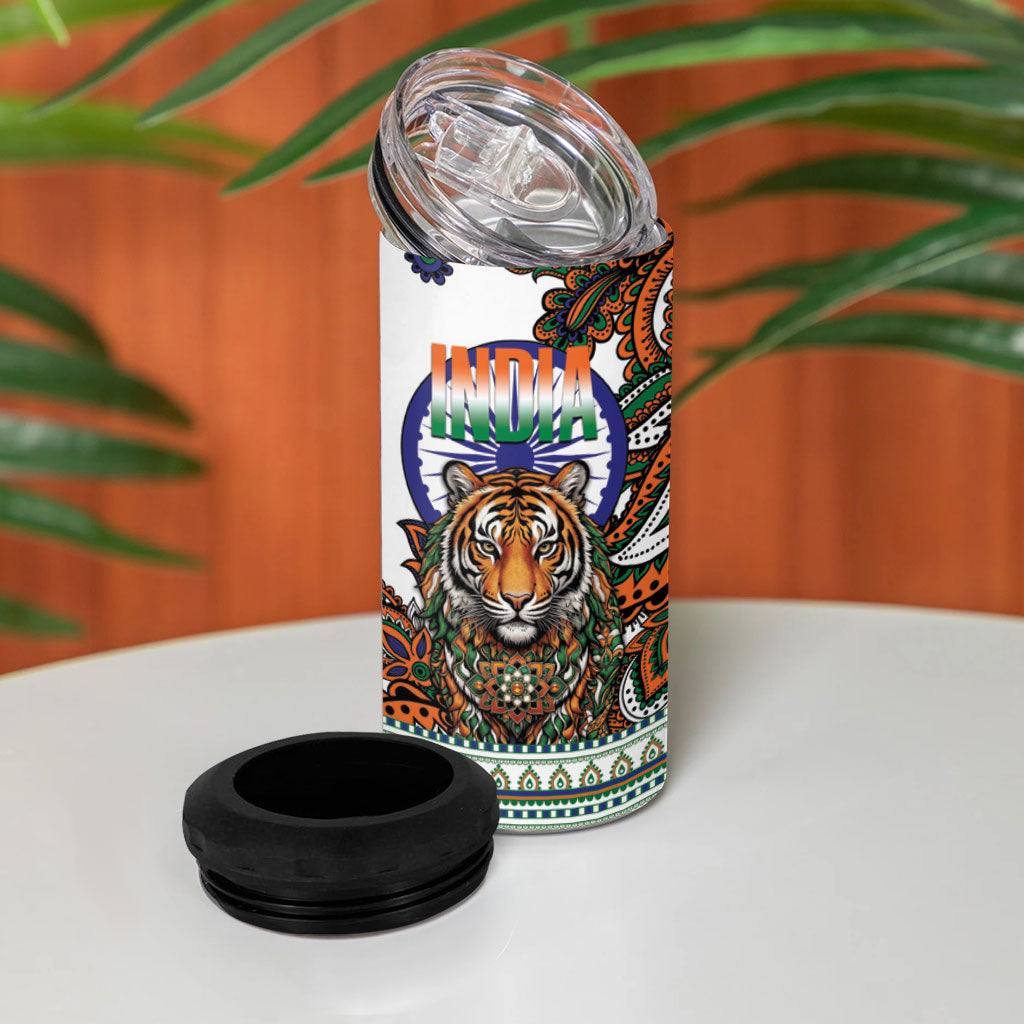 India Independence Day 4 in 1 Can Cooler Tumbler Royal Tiger Ashoka Chakra Paisley Pattern