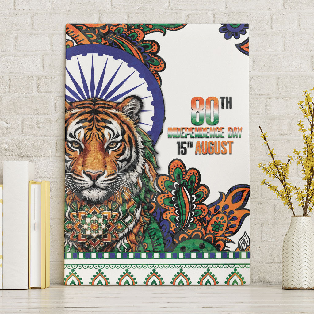 India Independence Day Canvas Wall Art Royal Tiger Ashoka Chakra Paisley Pattern