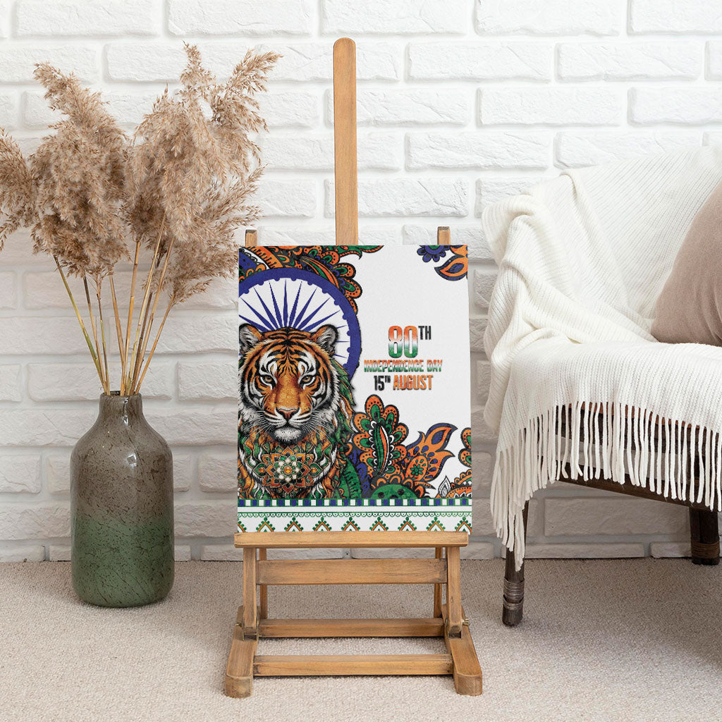 India Independence Day Canvas Wall Art Royal Tiger Ashoka Chakra Paisley Pattern
