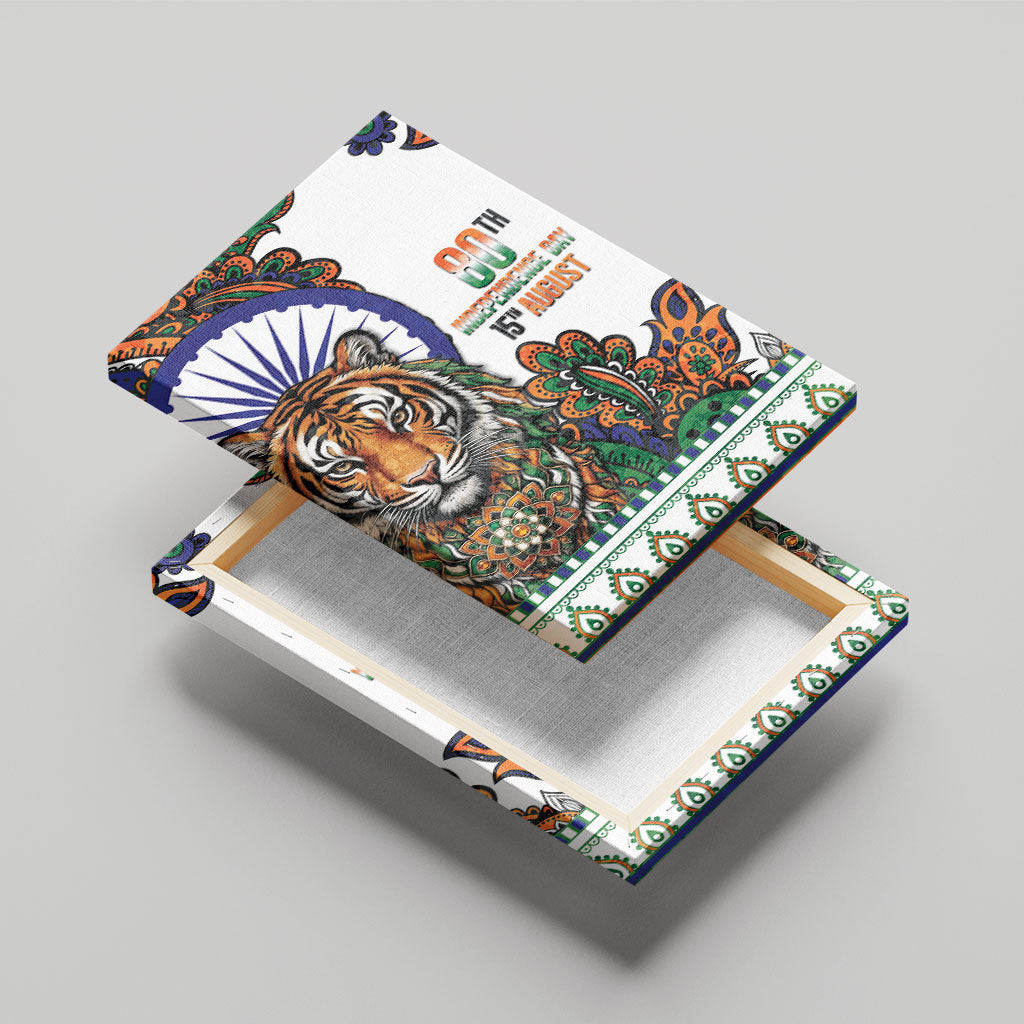 India Independence Day Canvas Wall Art Royal Tiger Ashoka Chakra Paisley Pattern