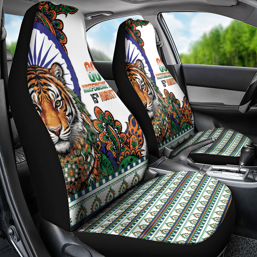 India Independence Day Car Seat Cover Royal Tiger Ashoka Chakra Paisley Pattern