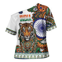 India Independence Day Cross Shoulder Shirt Royal Tiger Ashoka Chakra Paisley Pattern