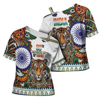 India Independence Day Cross Shoulder Shirt Royal Tiger Ashoka Chakra Paisley Pattern