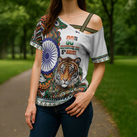 India Independence Day Cross Shoulder Shirt Royal Tiger Ashoka Chakra Paisley Pattern