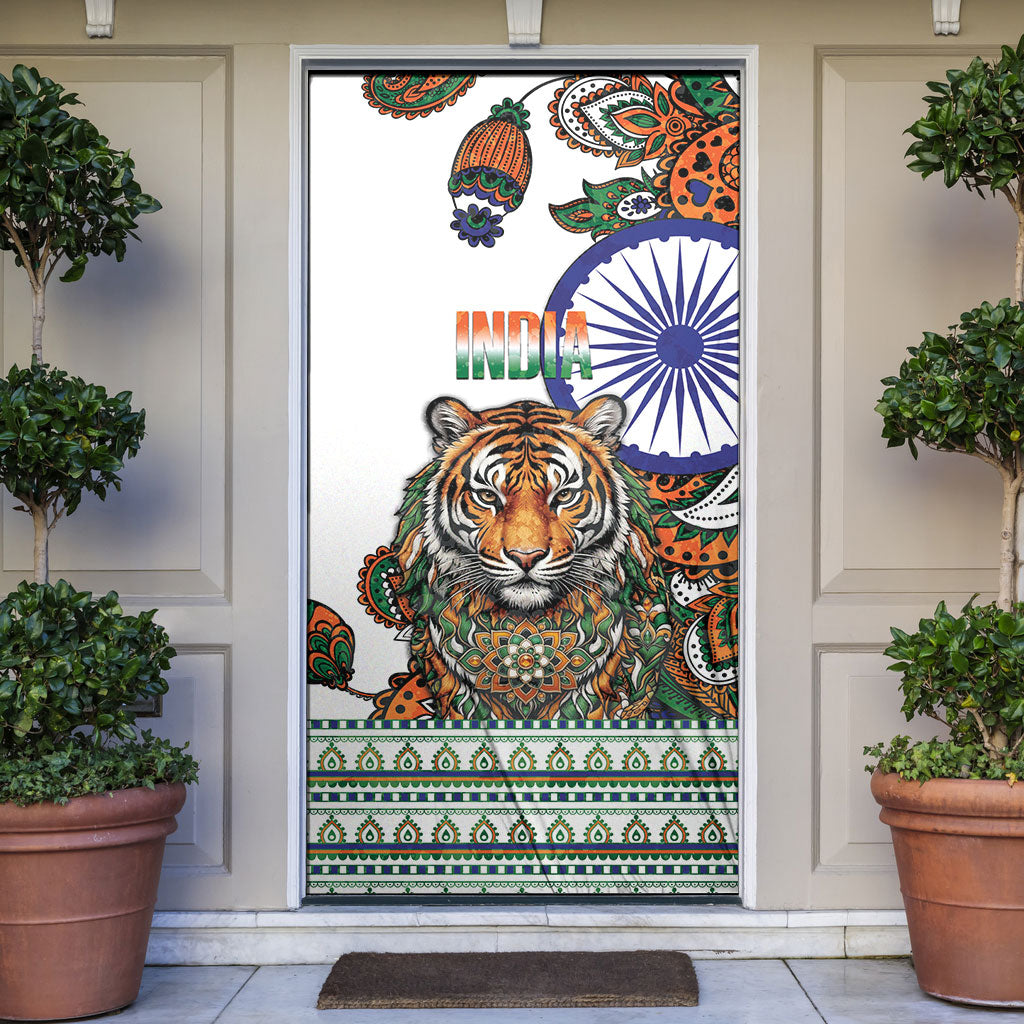 India Independence Day Door Cover Royal Tiger Ashoka Chakra Paisley Pattern