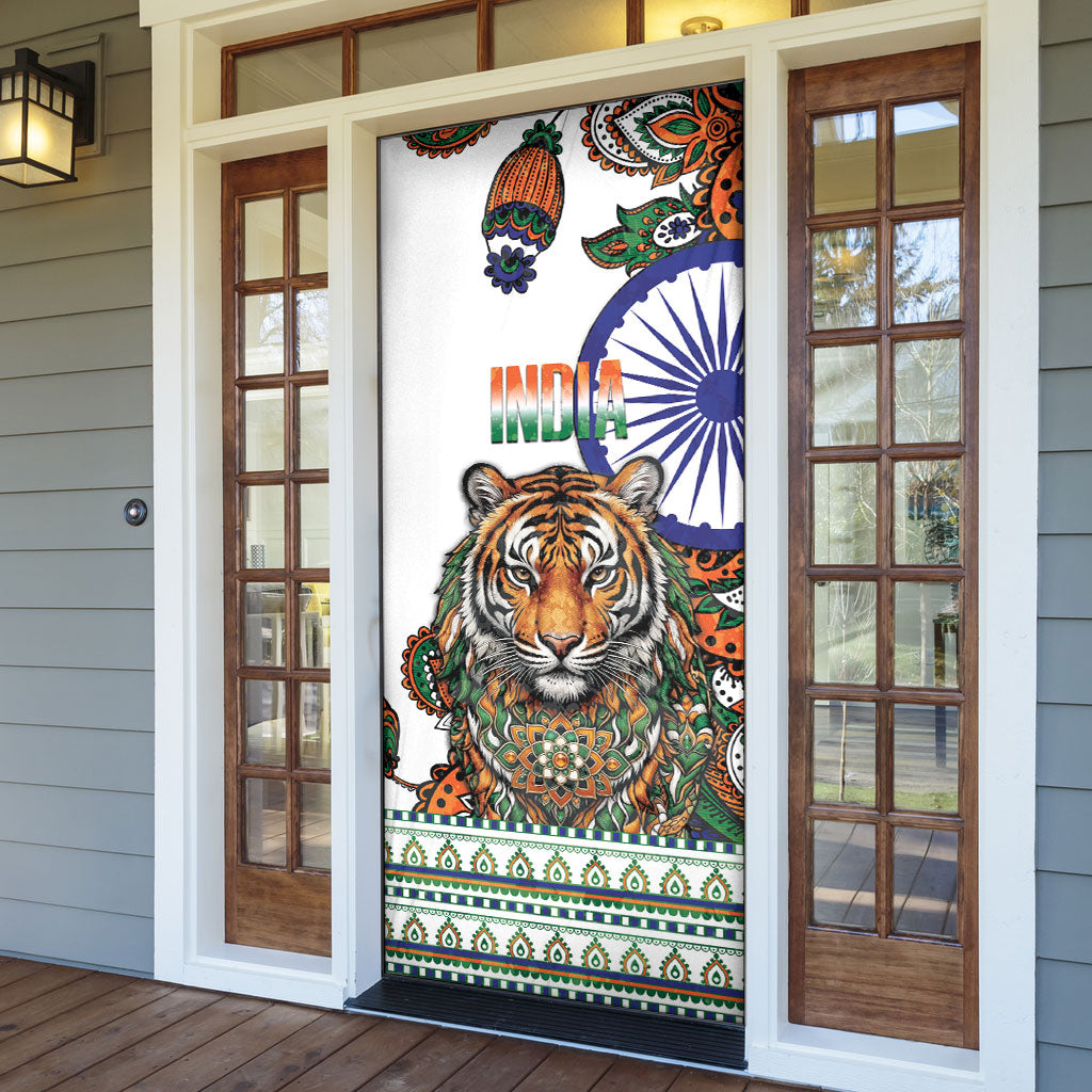 India Independence Day Door Cover Royal Tiger Ashoka Chakra Paisley Pattern