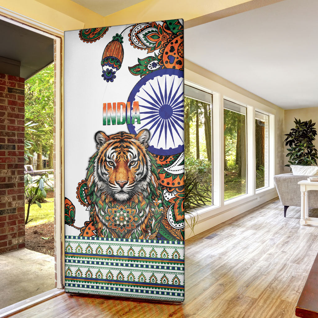 India Independence Day Door Cover Royal Tiger Ashoka Chakra Paisley Pattern