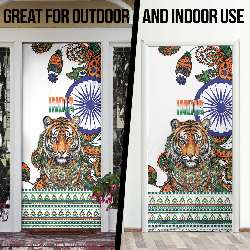 India Independence Day Door Cover Royal Tiger Ashoka Chakra Paisley Pattern