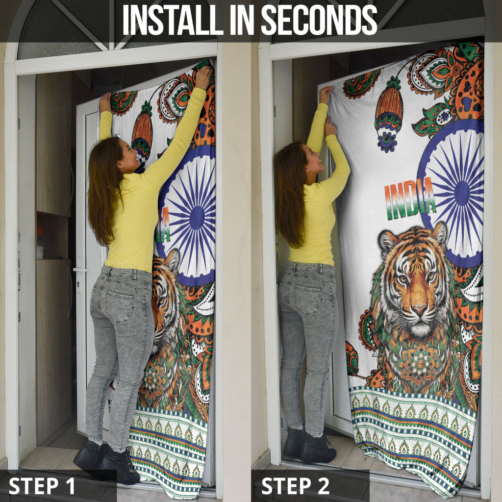 India Independence Day Door Cover Royal Tiger Ashoka Chakra Paisley Pattern