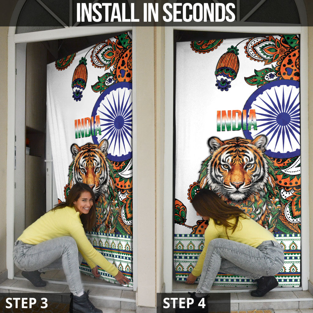 India Independence Day Door Cover Royal Tiger Ashoka Chakra Paisley Pattern