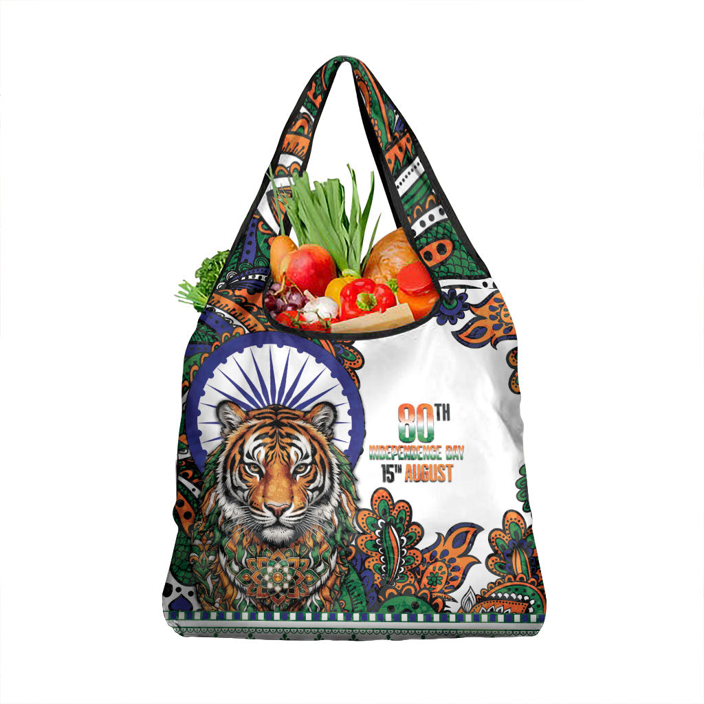 India Independence Day Grocery Bag Royal Tiger Ashoka Chakra Paisley Pattern