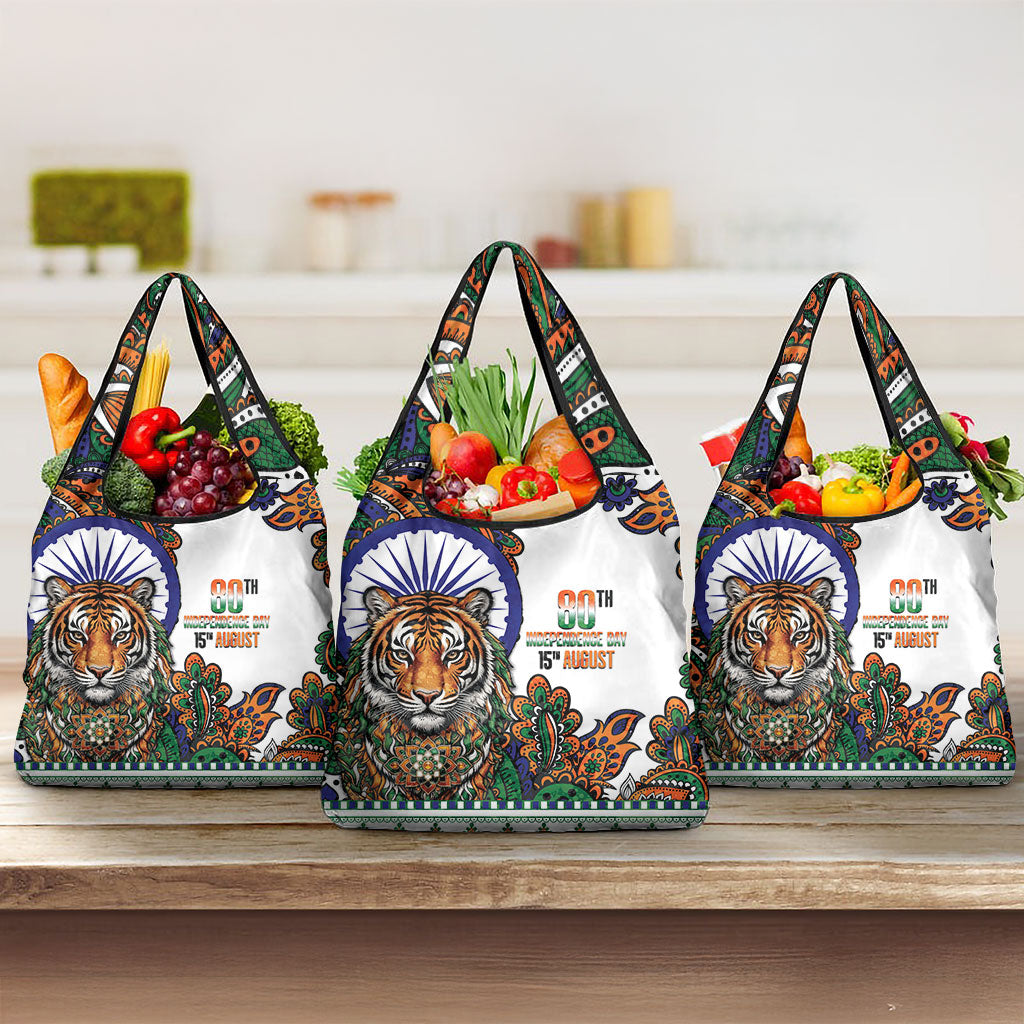 India Independence Day Grocery Bag Royal Tiger Ashoka Chakra Paisley Pattern