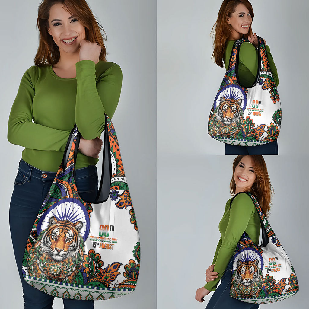 India Independence Day Grocery Bag Royal Tiger Ashoka Chakra Paisley Pattern