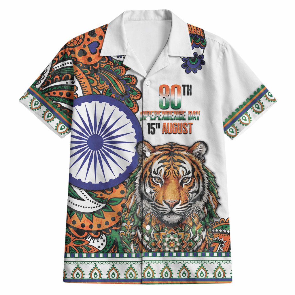 India Independence Day Hawaiian Shirt Royal Tiger Ashoka Chakra Paisley Pattern
