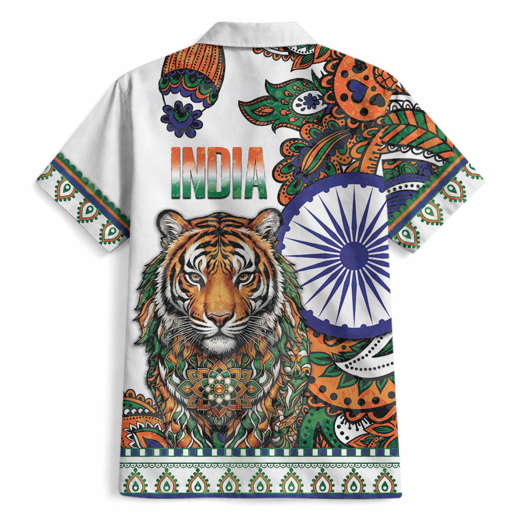 India Independence Day Hawaiian Shirt Royal Tiger Ashoka Chakra Paisley Pattern