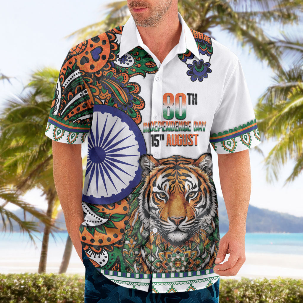 India Independence Day Hawaiian Shirt Royal Tiger Ashoka Chakra Paisley Pattern