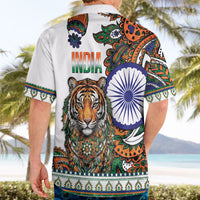 India Independence Day Hawaiian Shirt Royal Tiger Ashoka Chakra Paisley Pattern