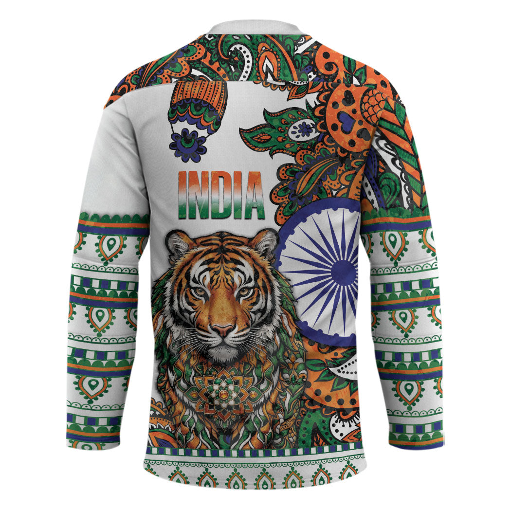 India Independence Day Hockey Jersey Royal Tiger Ashoka Chakra Paisley Pattern
