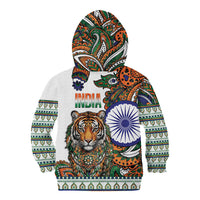 India Independence Day Kid Hoodie Royal Tiger Ashoka Chakra Paisley Pattern