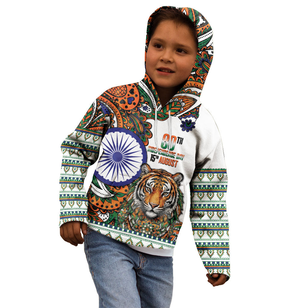 India Independence Day Kid Hoodie Royal Tiger Ashoka Chakra Paisley Pattern