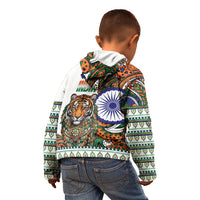 India Independence Day Kid Hoodie Royal Tiger Ashoka Chakra Paisley Pattern
