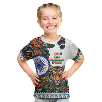 India Independence Day Kid T Shirt Royal Tiger Ashoka Chakra Paisley Pattern