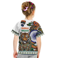 India Independence Day Kid T Shirt Royal Tiger Ashoka Chakra Paisley Pattern