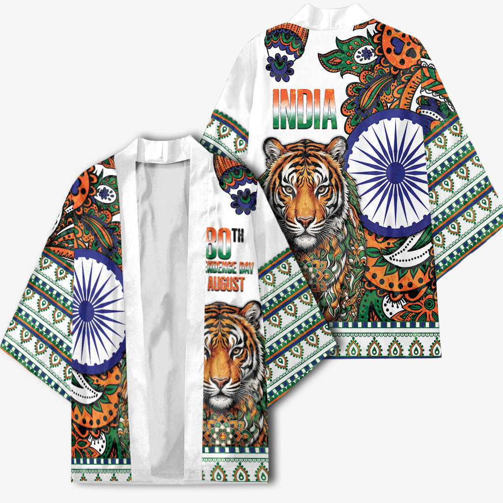 India Independence Day Kimono Royal Tiger Ashoka Chakra Paisley Pattern