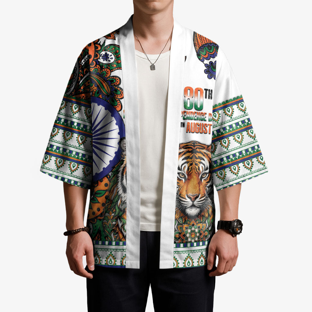 India Independence Day Kimono Royal Tiger Ashoka Chakra Paisley Pattern