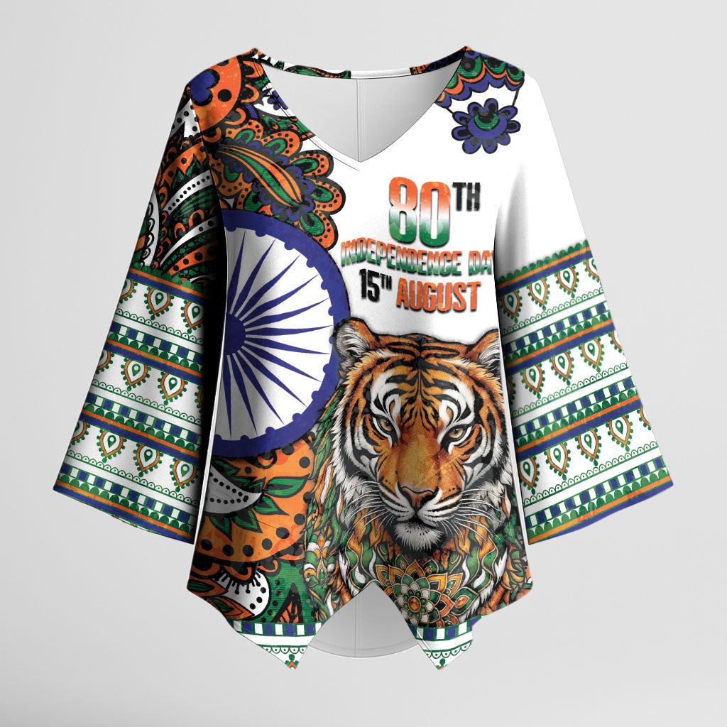 India Independence Day Kimono Sleeve Blouse Royal Tiger Ashoka Chakra Paisley Pattern