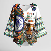 India Independence Day Kimono Sleeve Blouse Royal Tiger Ashoka Chakra Paisley Pattern