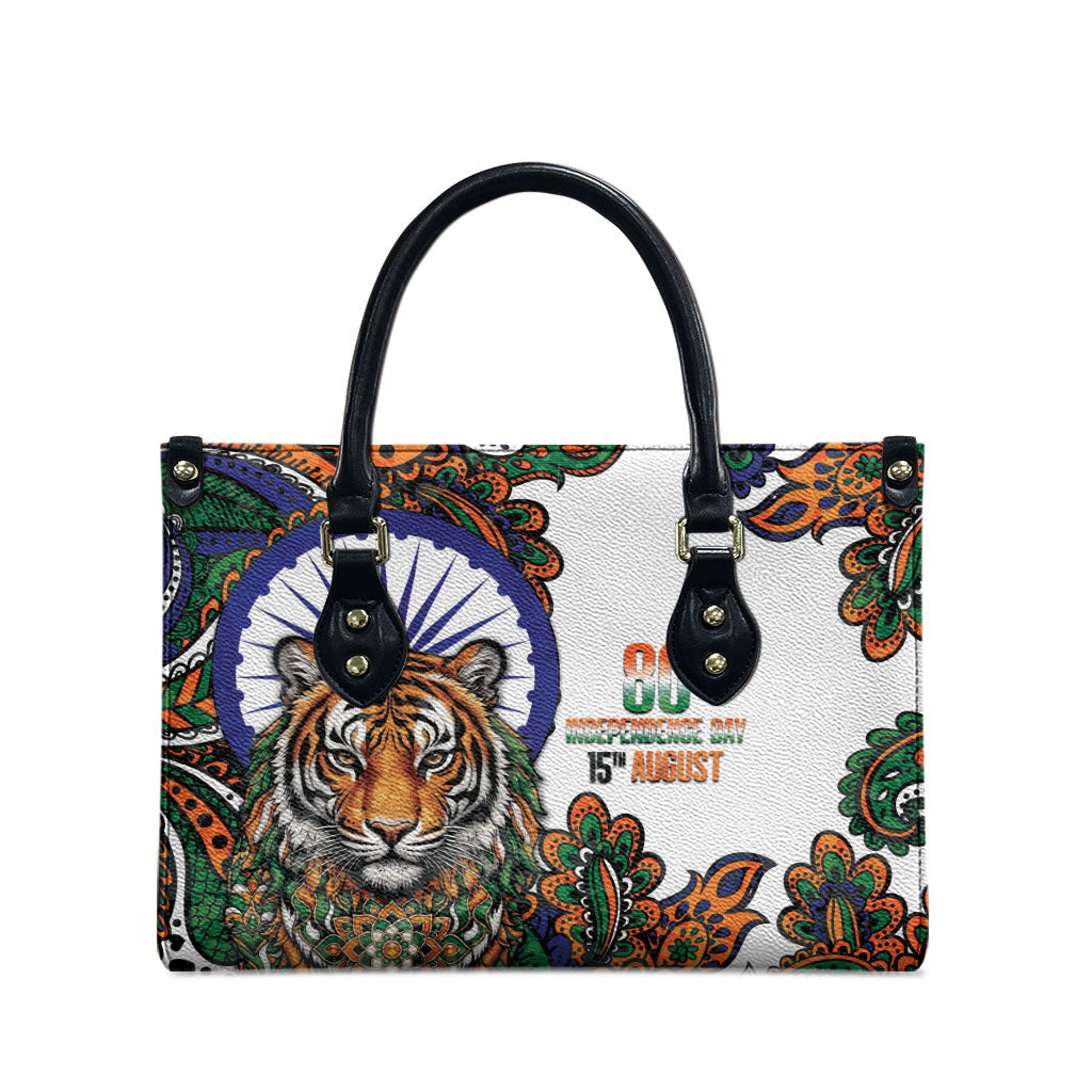 India Independence Day Leather Bag Royal Tiger Ashoka Chakra Paisley Pattern