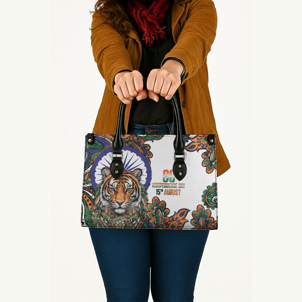 India Independence Day Leather Bag Royal Tiger Ashoka Chakra Paisley Pattern