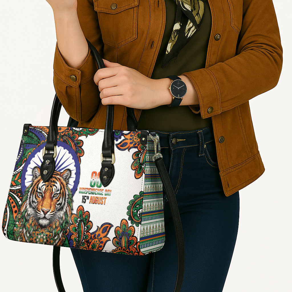 India Independence Day Leather Bag Royal Tiger Ashoka Chakra Paisley Pattern