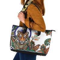 India Independence Day Leather Tote Bag Royal Tiger Ashoka Chakra Paisley Pattern