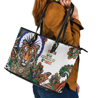 India Independence Day Leather Tote Bag Royal Tiger Ashoka Chakra Paisley Pattern