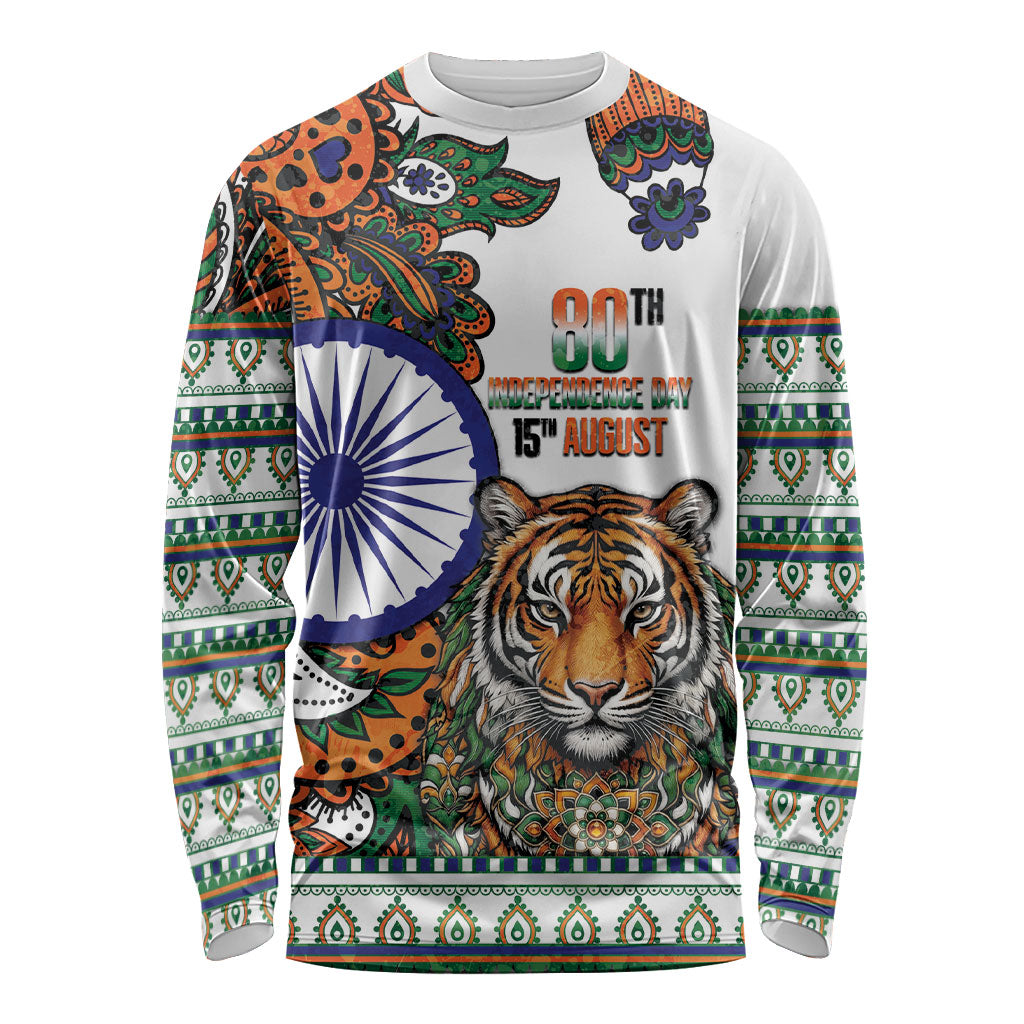 India Independence Day Long Sleeve Shirt Royal Tiger Ashoka Chakra Paisley Pattern